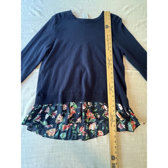 Time & Tru Split Back 2fer Blue Sweater Floral Women’s Top Sz Medium - Oversized - Picture 8 of 9
